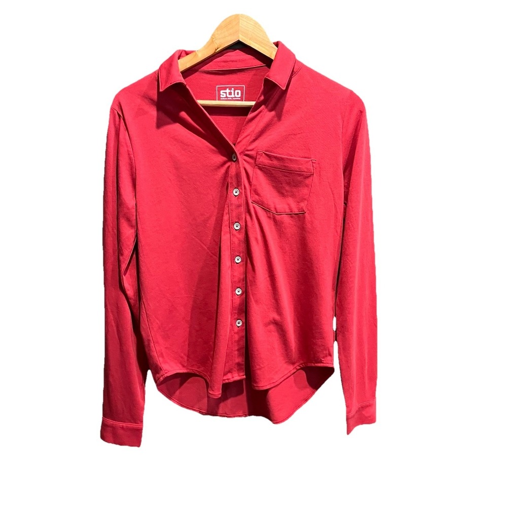 Stio Red Long Sleeve Collared Button Down Women's T-Shirt‎ Size Small